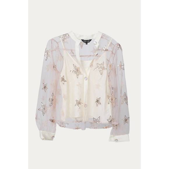 SISTER JANE Tops - NEW SISTER JANE star burst sequin blouse in blush pink